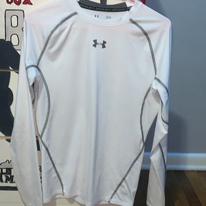 Youth Large White and Gray Under Armour Compression Shirt